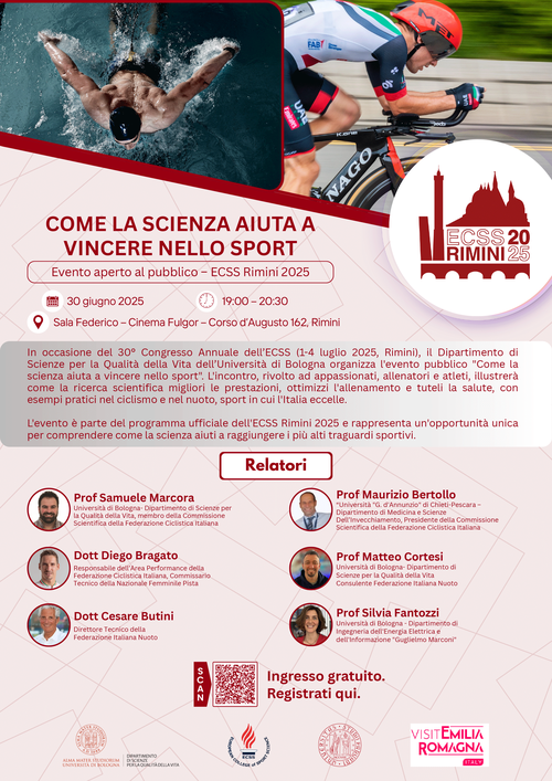 Locandina dell'evento con un ciclista e un nuotatore
